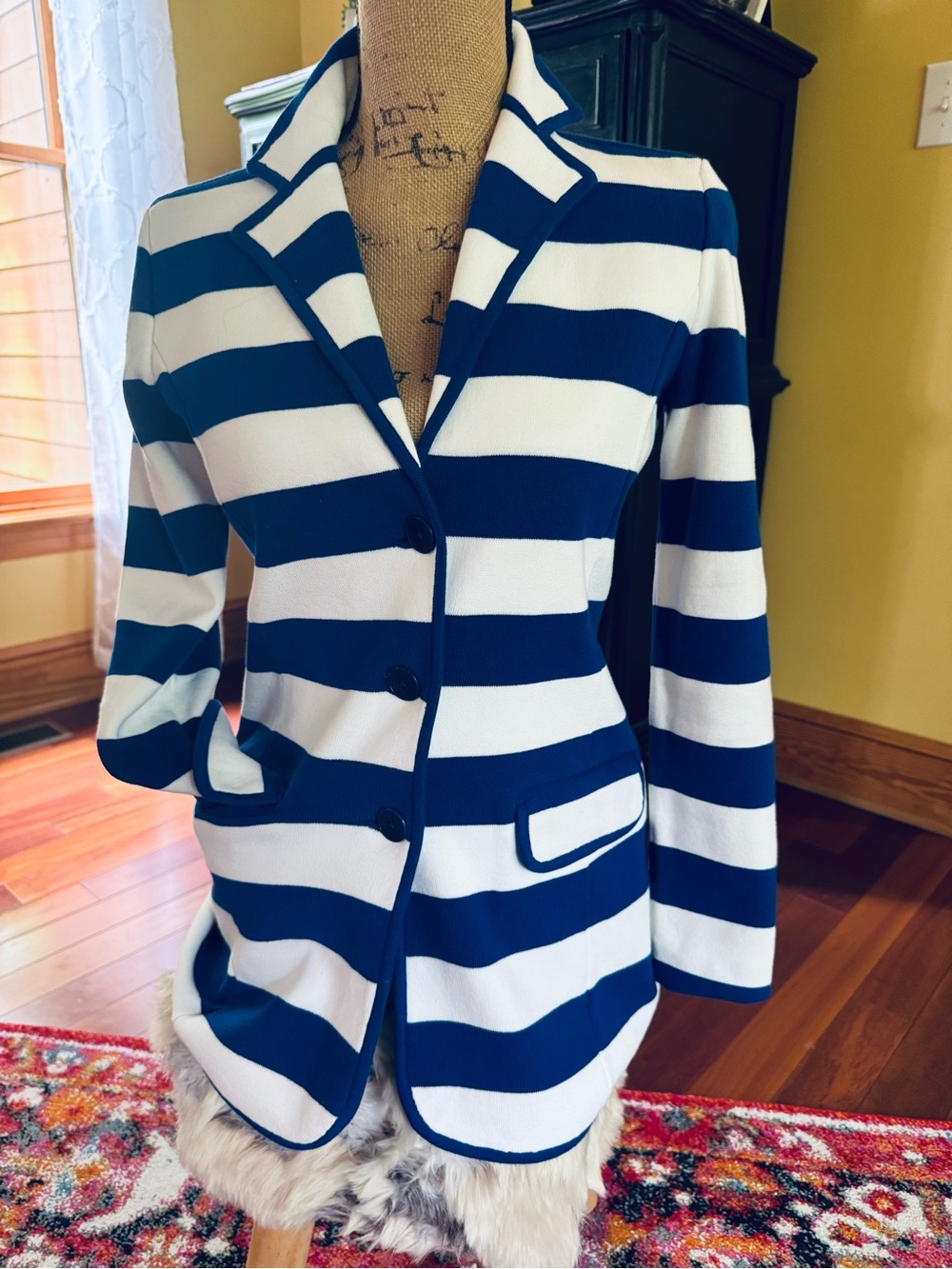 Lauren Ralph Lauren knit cobalt blue and white blazer
